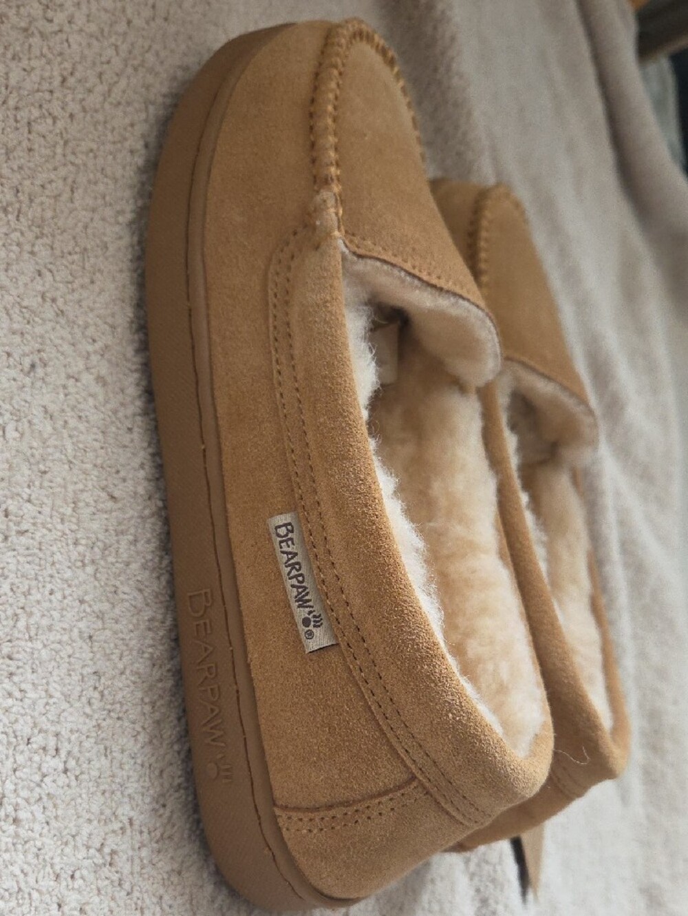 BearPaw Women's Tan Suede Shearling-Lined Slip-On Loafers - Picture 3 of 4